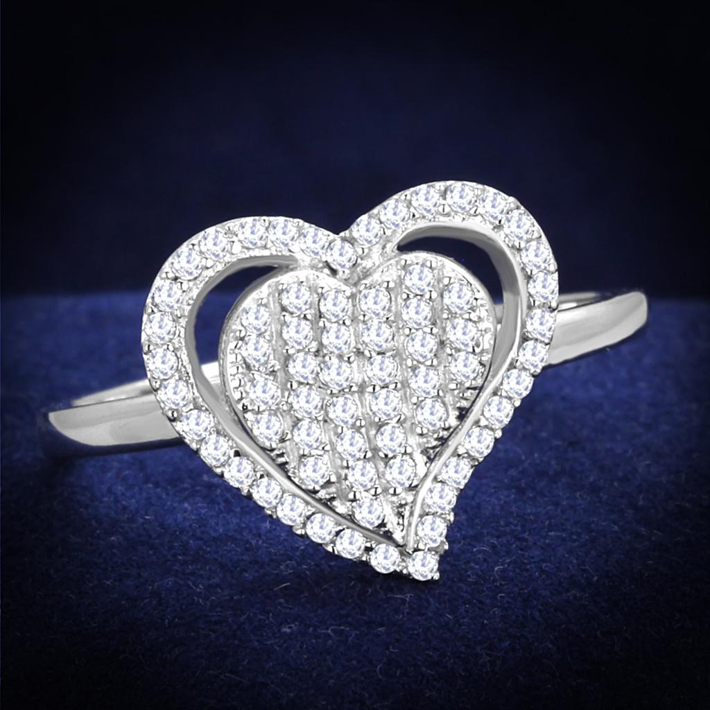 TS192 - Rhodium 925 Sterling Silver Ring with AAA Grade CZ in