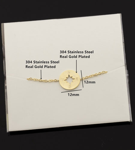 Gold Compass Bracelet Stainless Steel Dainty Disc