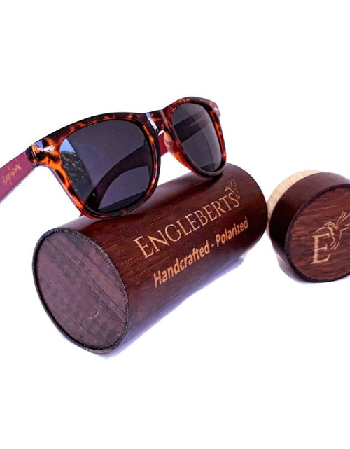 Load image into Gallery viewer, Red Bamboo Tortoise Framed Sunglasses With Wood Case, Artisan Engraved
