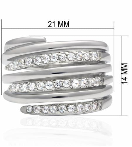 LO2075 - Rhodium Brass Ring with AAA Grade CZ  in Clear